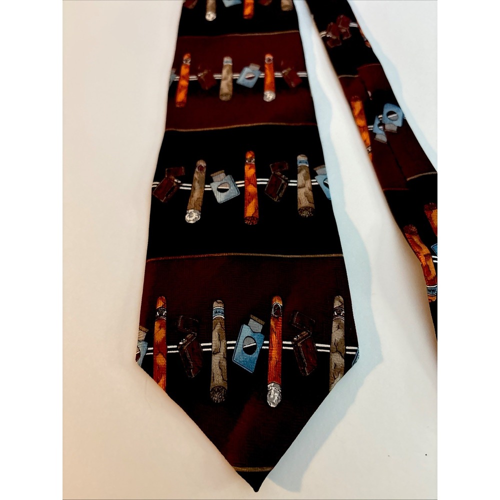 Novelties Men's Tie Burgundy And Black With Rows Of Cigars 4" X 59" Necktie